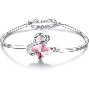 Infinity Butterfly - Pink  Silver Butterfly Bangle Bracelet Crystal